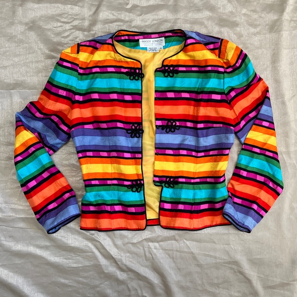 Vintage Maggy London 100% silk colorful blazer cardigan with frog cord closure - Picture 4 of 14